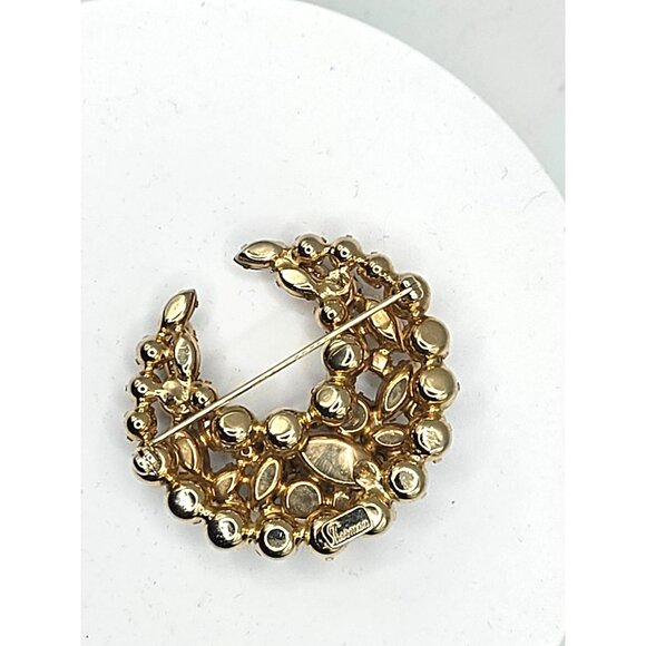 Rare Signed Sherman Aurora Borealis Crescent Brooch Vintage 1950s - Picture 3 of 4